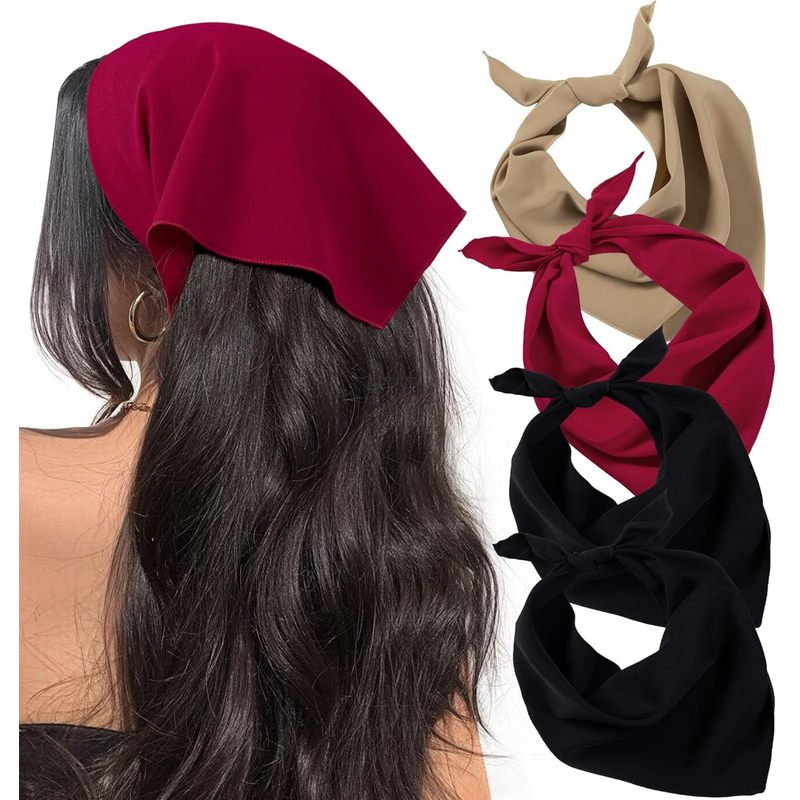 HBselect 4PCS Bandanas for Women Boho Head Bands Tie-Back Triangle Head Scarf Head Kerchief for Girls with 2 Snap Hair Pins