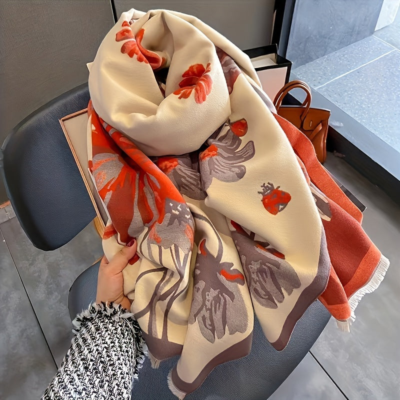 New Korean-style Double-sided Printed Scarf for Women, Thickened Winter Warm Neck Wrap, Fashionable Shawl Scarf