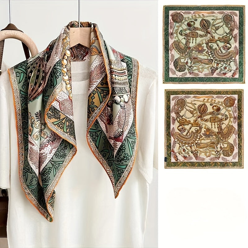 100% Silk Scarf with Egyptian & Diagonal Stripe Patterns - Double-Sided Luxury Swirl, Egyptian Royalty Print, Suitable for Outdoor Events & Daily Wear