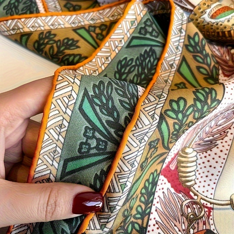 100% Silk Scarf with Egyptian & Diagonal Stripe Patterns - Double-Sided Luxury Swirl, Egyptian Royalty Print, Suitable for Outdoor Events & Daily Wear