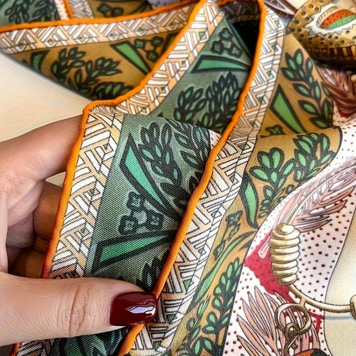 100% Silk Scarf with Egyptian & Diagonal Stripe Patterns - Double-Sided Luxury Swirl, Egyptian Royalty Print, Suitable for Outdoor Events & Daily Wear