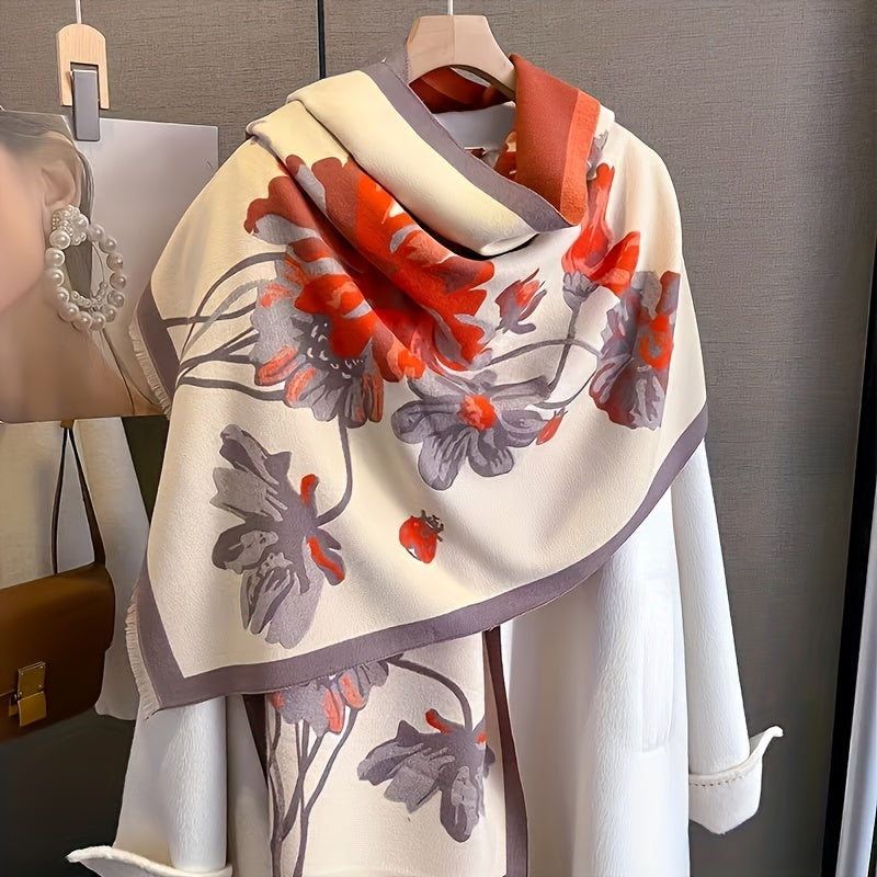 New Korean-style Double-sided Printed Scarf for Women, Thickened Winter Warm Neck Wrap, Fashionable Shawl Scarf