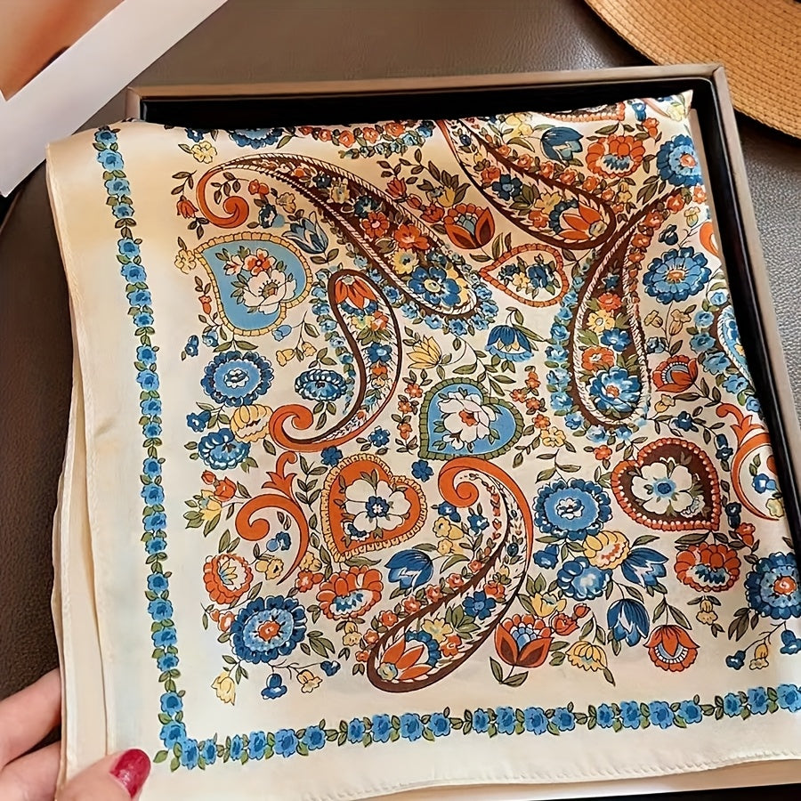 French Vintage 100% Mulberry Silk Scarf, Elegant Silk Square Scarf for Spring And Summer, Decorative Headscarf, Small Neck Scarf for Women