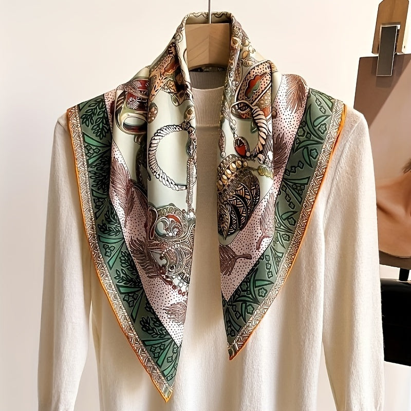 100% Silk Scarf with Egyptian & Diagonal Stripe Patterns - Double-Sided Luxury Swirl, Egyptian Royalty Print, Suitable for Outdoor Events & Daily Wear