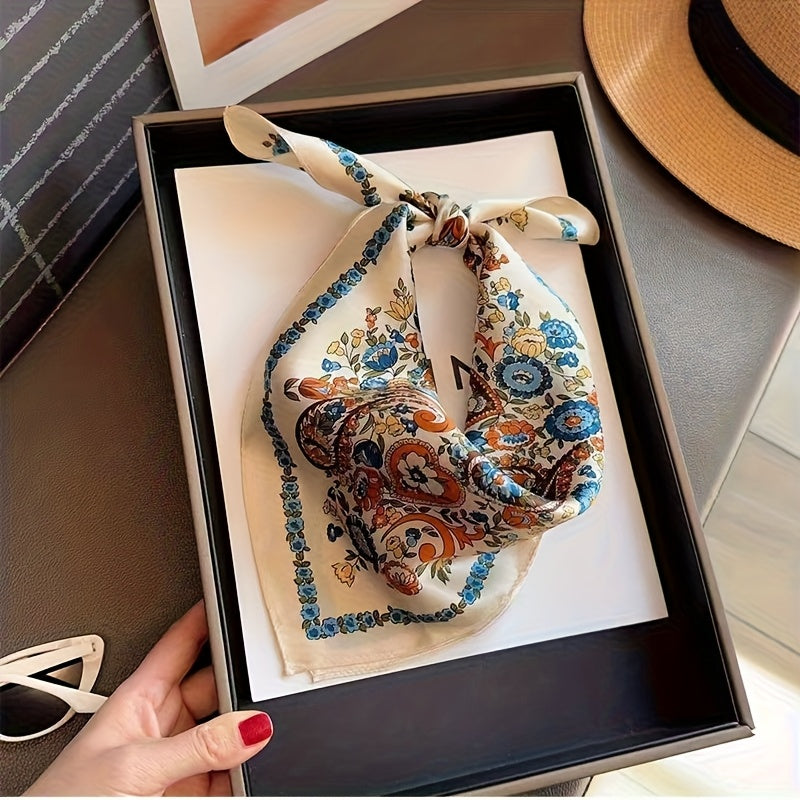 French Vintage 100% Mulberry Silk Scarf, Elegant Silk Square Scarf for Spring And Summer, Decorative Headscarf, Small Neck Scarf for Women
