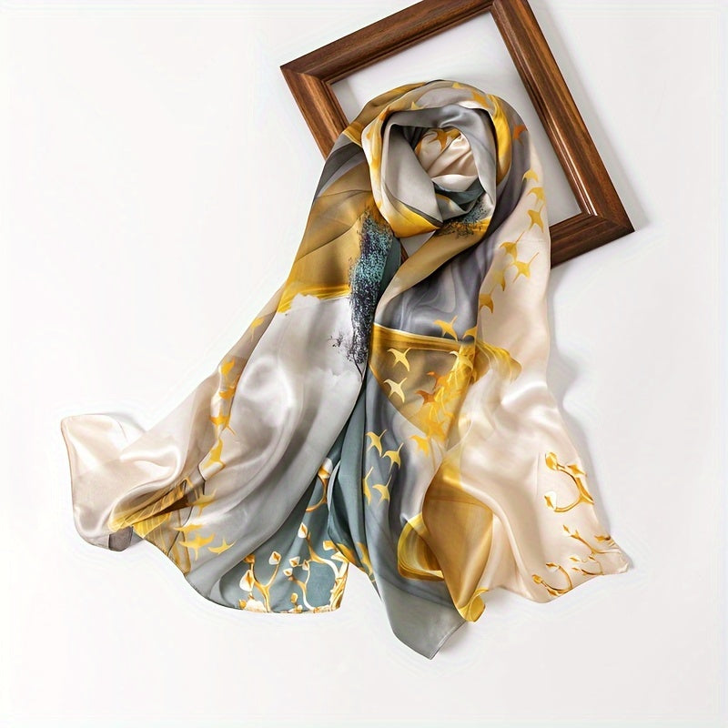 67.7in*20.87in Chinese Vintage Print Silk Scarf, 100% Mulberry Silk Women's Shawl Wrap Suitable for Various Styles, Fashionable High-End Lightweight Silk Smoothness, Excellent Breathability, Soft, Ideal Holiday Gift