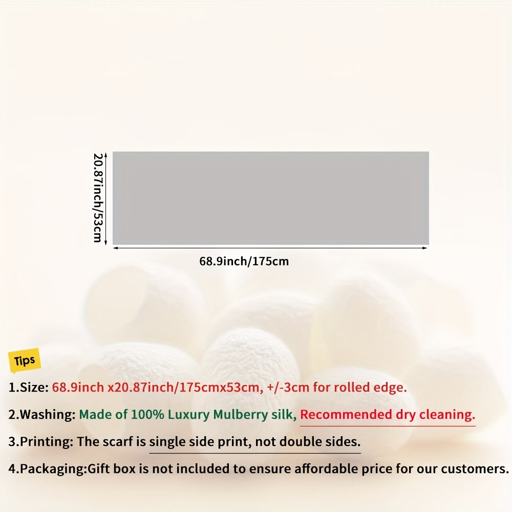 67.7in*20.87in Chinese Vintage Print Silk Scarf, 100% Mulberry Silk Women's Shawl Wrap Suitable for Various Styles, Fashionable High-End Lightweight Silk Smoothness, Excellent Breathability, Soft, Ideal Holiday Gift