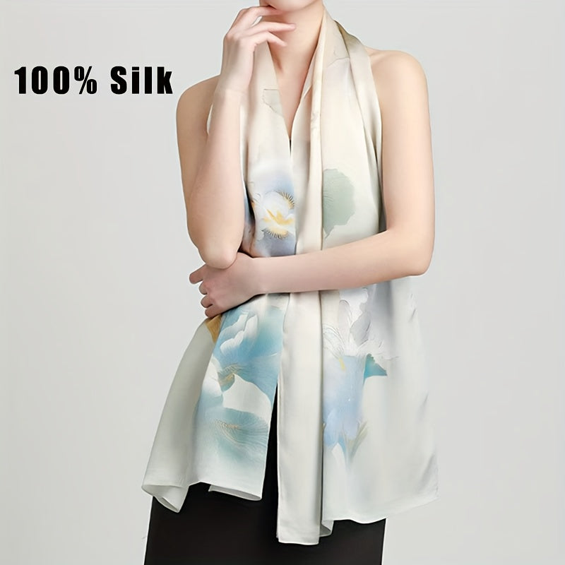 100% Mulberry Silk Ink Wash Floral Multifunctional Women'S Silk Long Scarf. Made from Silk, Suitable for All Seasons. The Ink Wash Floral Style Complements Classical, Light Luxury, And Intellectual Outfits. Can Be Worn in Various Ways