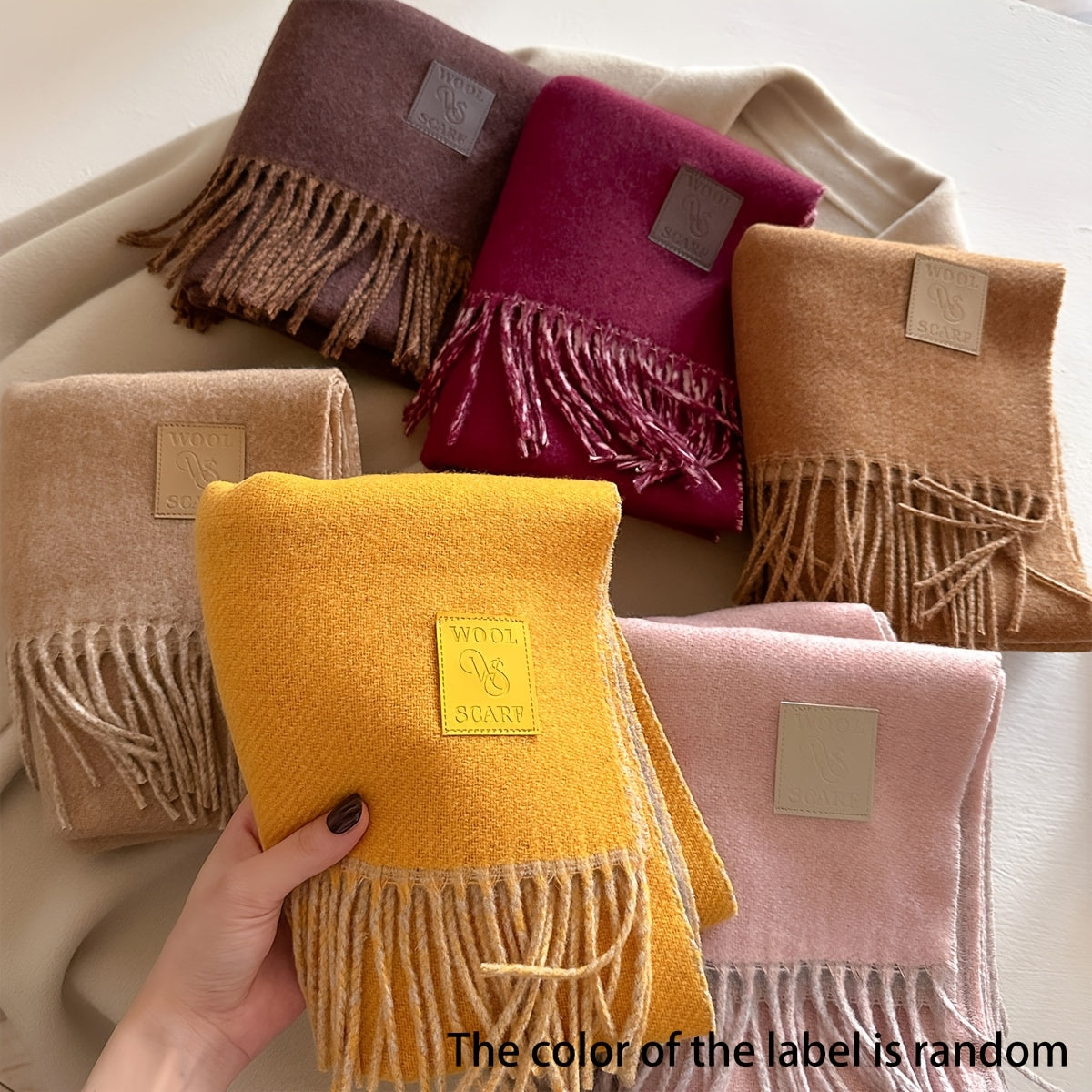 1pc Fringe Scarf, 12.99x72.83inch Slim Elegant Size, Camel Turmeric Pink Brown Maroon Burgundy Six Colors Available, Double-Sided Soft Skin-Friendly Warm, Fringe Trim Dynamic Fashion, Essential for Ins-Style European and American Street Photography