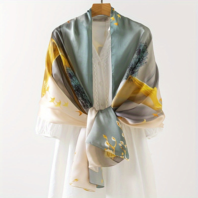 67.7in*20.87in Chinese Vintage Print Silk Scarf, 100% Mulberry Silk Women's Shawl Wrap Suitable for Various Styles, Fashionable High-End Lightweight Silk Smoothness, Excellent Breathability, Soft, Ideal Holiday Gift