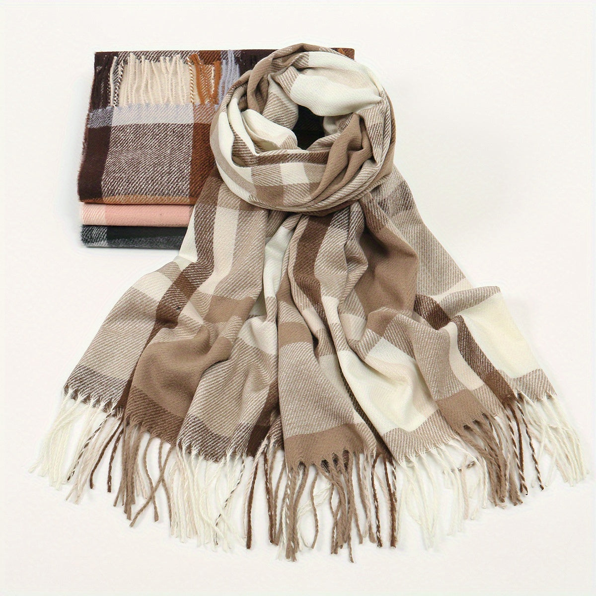 Autumn And Winter Cashmere Plaid Scarf, Shawl, Versatile Warm Neck Wrap, a Easy Yet Elegant Plaid Scarf for Female Students, a Unisex Warm Neck Wrap in Plaid Design