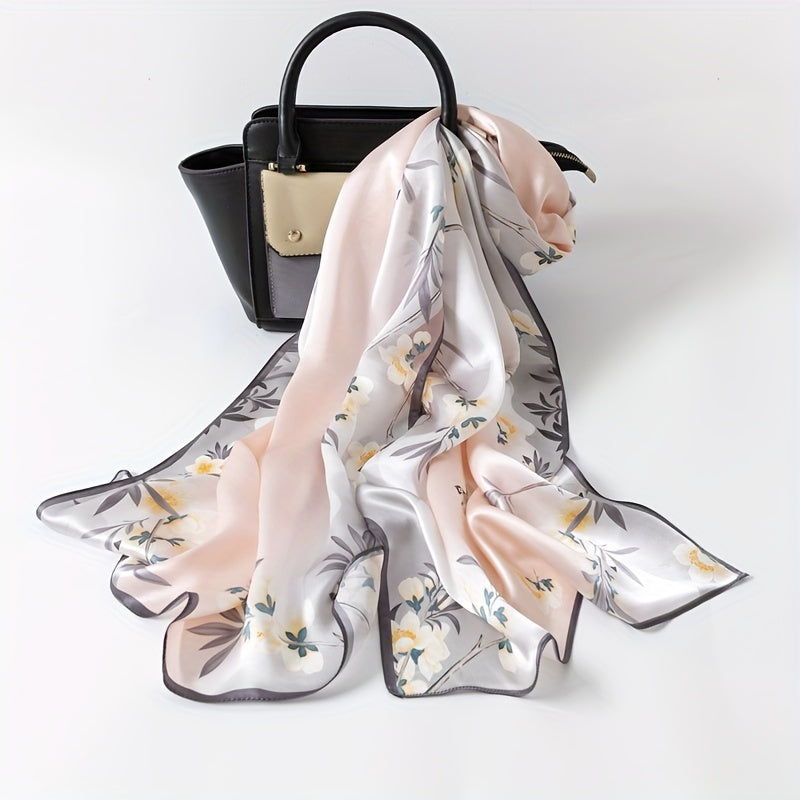 Light Pink Holiday Gift 100% Mulberry Silk Long Scarf | New Spring\u002FSummer Style Lightweight Shawl | 67.7x20.87 Inches, Chinese Vintage Flying Birds and Flowers Pattern, Gift for Mom, Women, Daily Wear, Parties