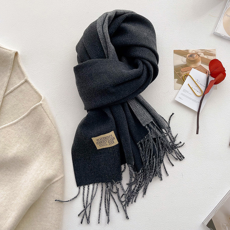 Luxurious And Comfortable Cashmere Scarf Designed for Women, Featuring a High-End Korean Style Perfect for Winter. This Versatile Camel-Colored Accessory Is Double-Sided And Makes a Great Gift for Mothers, Providing Warmth Around The Neck