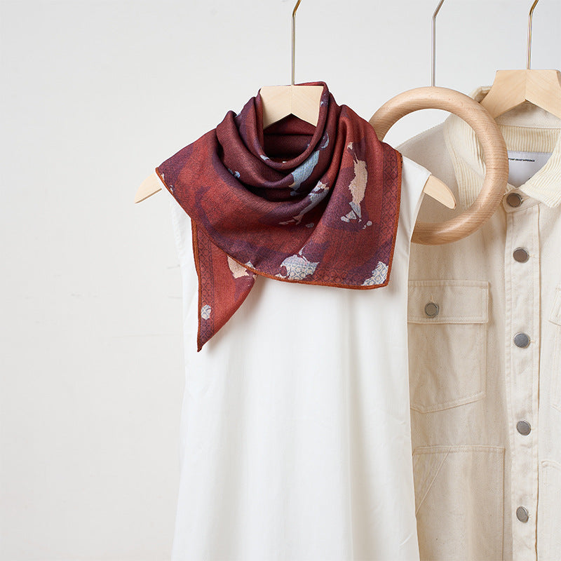 Women'S Luxury Scarf - Elegant Two-Sided Red Brown\u002F Patterns, Soft Non-Stretchy Elegant Wrap for Formal & Everyday Outfits - Versatile Neck Scarf Shawl for Parties, Office, Travel - Ideal Gift for Women, Mini Scarf for Women