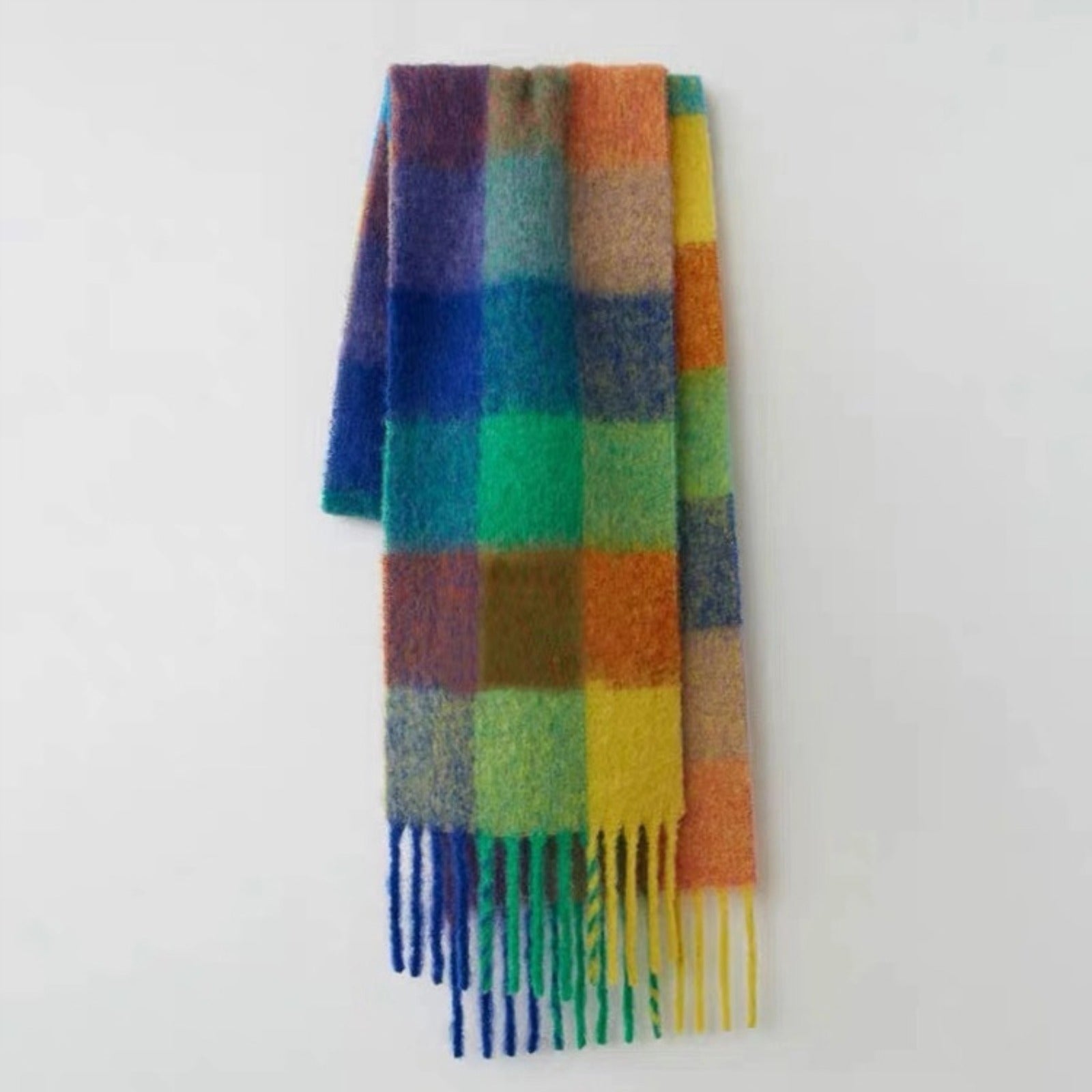 A Versatile Scarf for Women Featuring a Rainbow Plaid Design, Suitable for Autumn And Winter, That Can Be Used As a Shawl Or Neck Warmer, Providing Warmth And Thickness