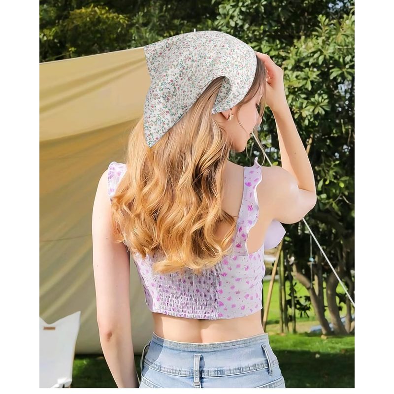 HAIMEIKANG Floral Hair Scarf Headbands for Women Boho Bandanas for Women Triangle Kerchief Solid Color Hair Bands Vintage Head Scarf (Beige+Yellow+Black)