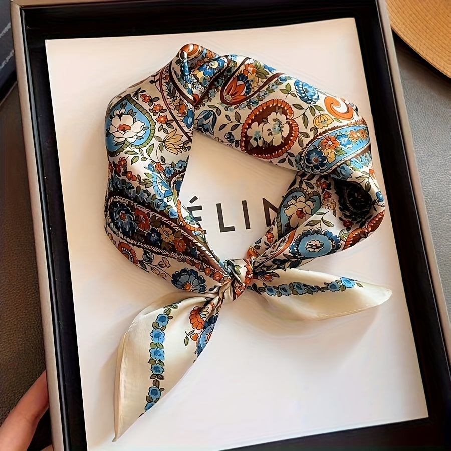 French Vintage 100% Mulberry Silk Scarf, Elegant Silk Square Scarf for Spring And Summer, Decorative Headscarf, Small Neck Scarf for Women