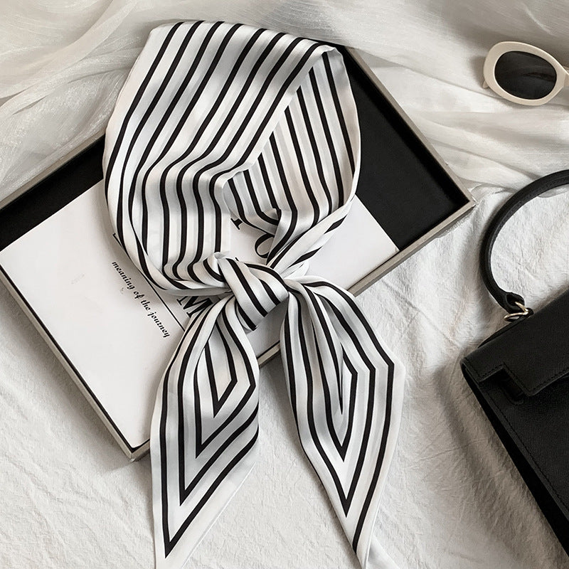 Scarf Korean Atmosphere Printing Double-layer Long Strip Diagonal Tied Bag Streamer Small Scarf Headscarf Headband Tied Hair