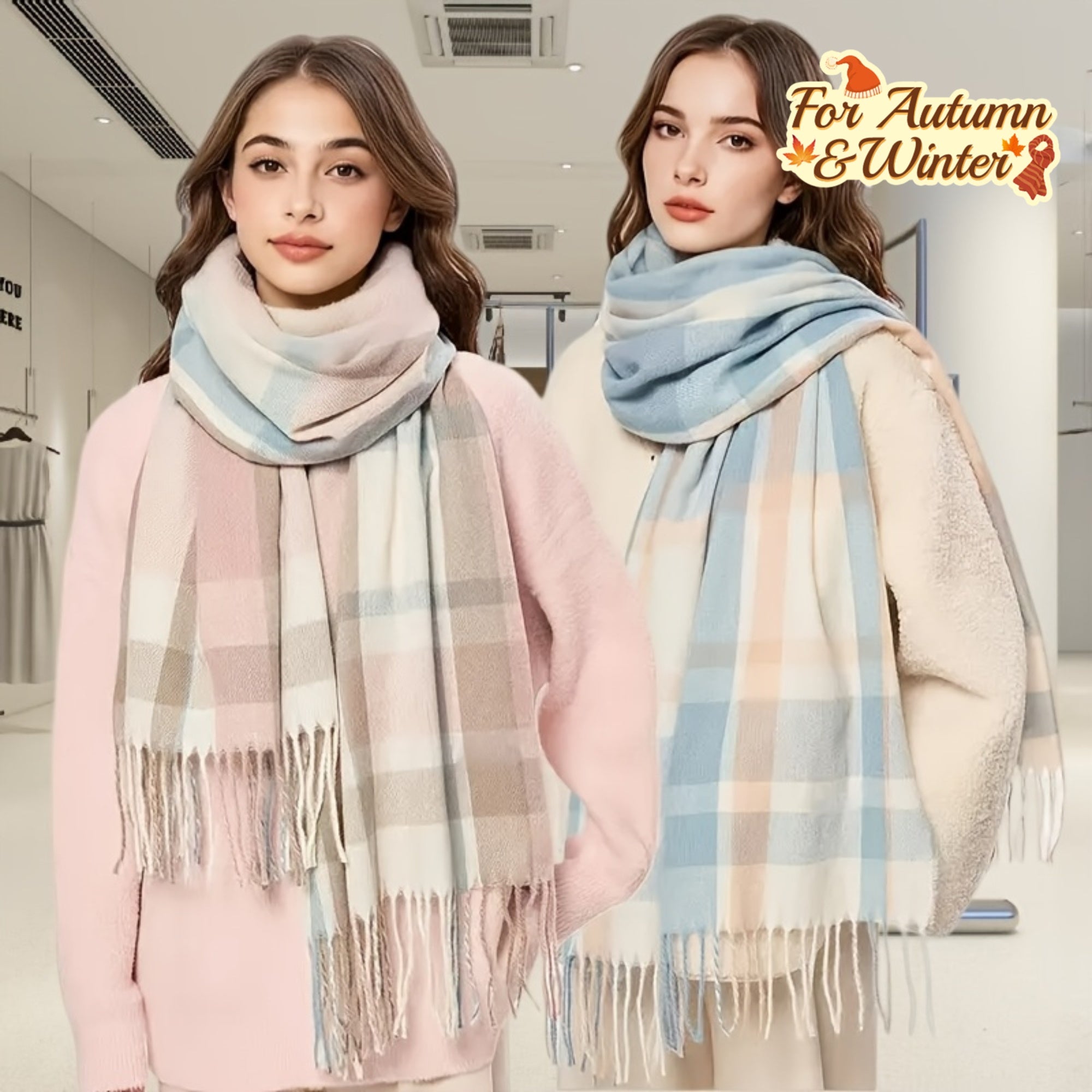 Autumn And Winter Cashmere Plaid Scarf, Shawl, Versatile Warm Neck Wrap, a Easy Yet Elegant Plaid Scarf for Female Students, a Unisex Warm Neck Wrap in Plaid Design