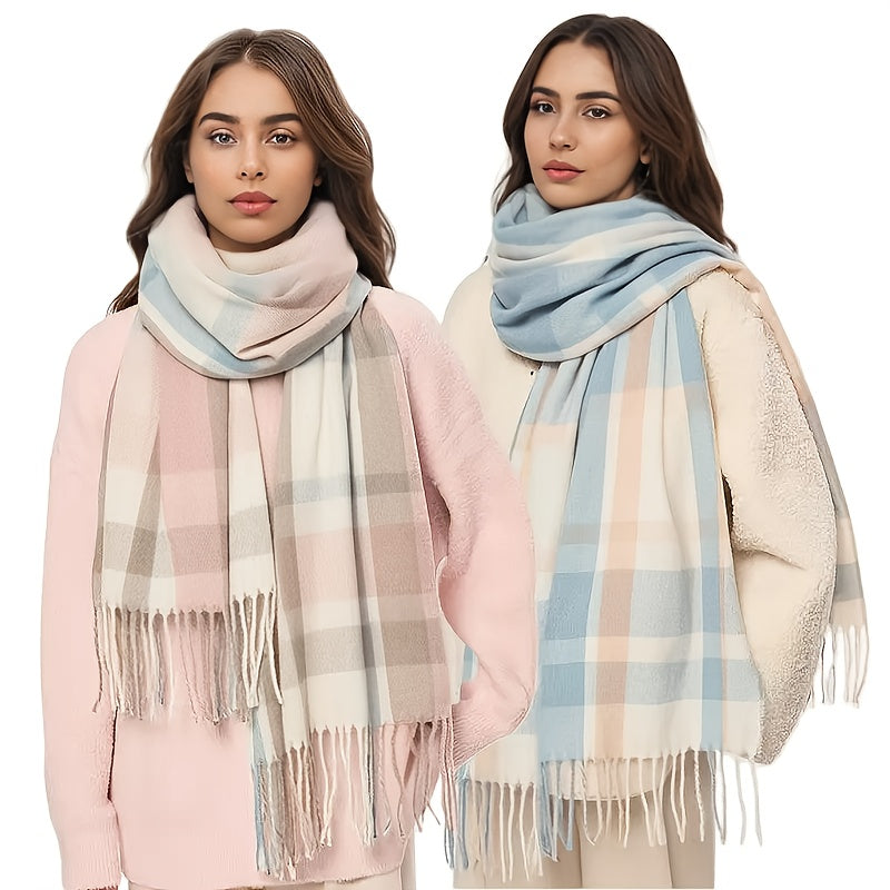 Autumn And Winter Cashmere Plaid Scarf, Shawl, Versatile Warm Neck Wrap, a Easy Yet Elegant Plaid Scarf for Female Students, a Unisex Warm Neck Wrap in Plaid Design