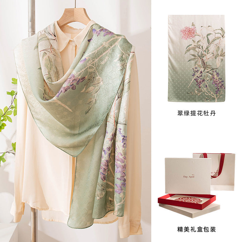 Women's Large Bohemian Shawl Scarf Suitable for - Silk-Spun & Warmth, Elegant Floral Jacquetta Scarves for Travel, Business or Valentine's Gift