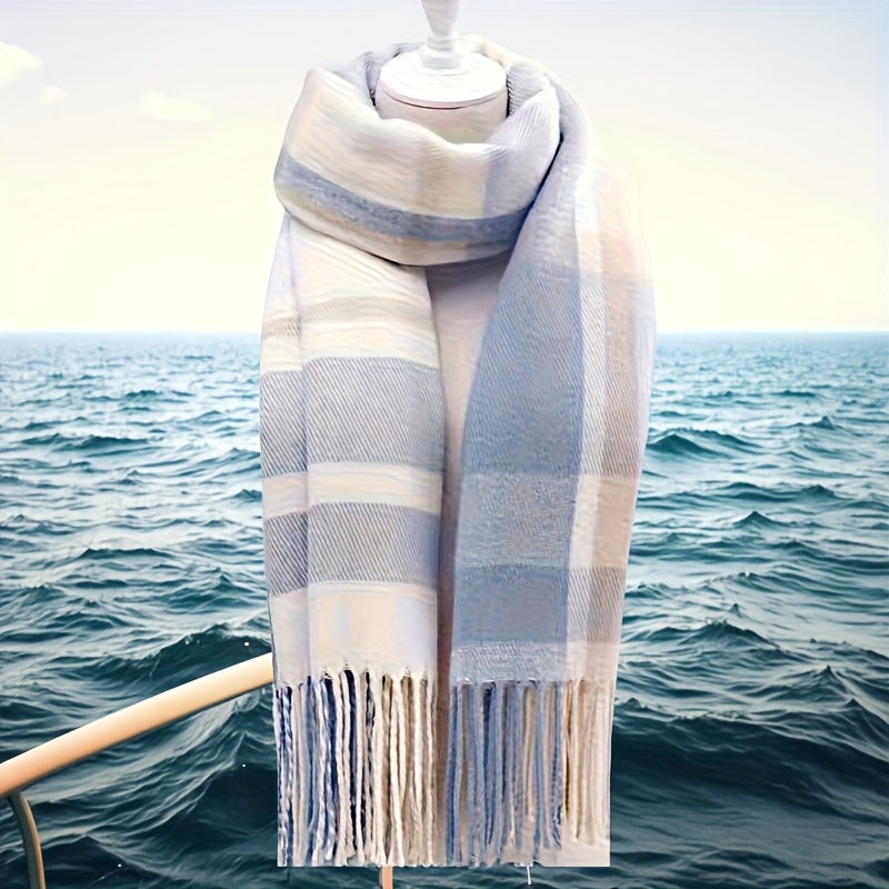Autumn And Winter Cashmere Plaid Scarf, Shawl, Versatile Warm Neck Wrap, a Easy Yet Elegant Plaid Scarf for Female Students, a Unisex Warm Neck Wrap in Plaid Design