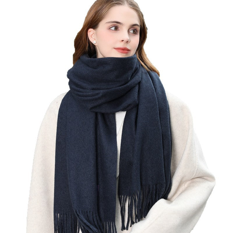 Two-In-One Winter Scarf Wrap in a Solid Color, Resembling Cashmere, Designed for Women. A Soft And Warm Accessory Perfect for Office Commutes with a Boho Fashion Touch