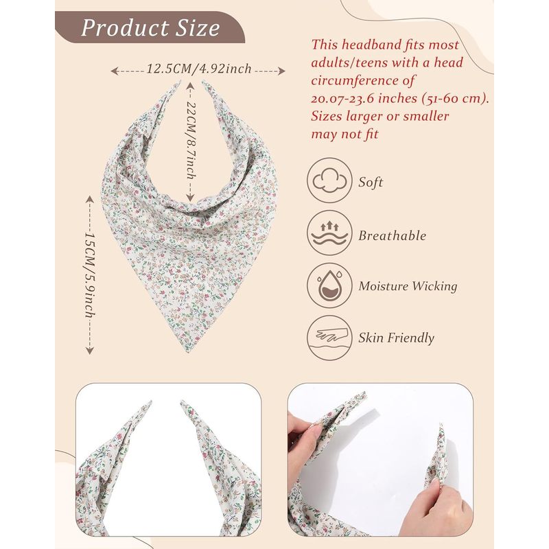 HAIMEIKANG Floral Hair Scarf Headbands for Women Boho Bandanas for Women Triangle Kerchief Solid Color Hair Bands Vintage Head Scarf (Beige+Yellow+Black)