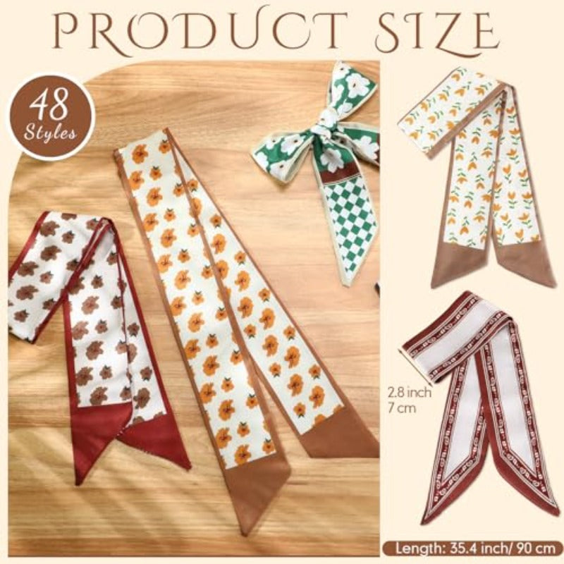 48pcs Bulk Purse Scarf Headband for Women Hair Purse Scarf Handbag Ribbon for Women Headband Neck Decorative Fashion Gifts, Hair Styling, Purse Decoration, Vintage Style, Chic Accessory, Durable Ribbon, Breathable Material, Multipurpose Scarf, Neck