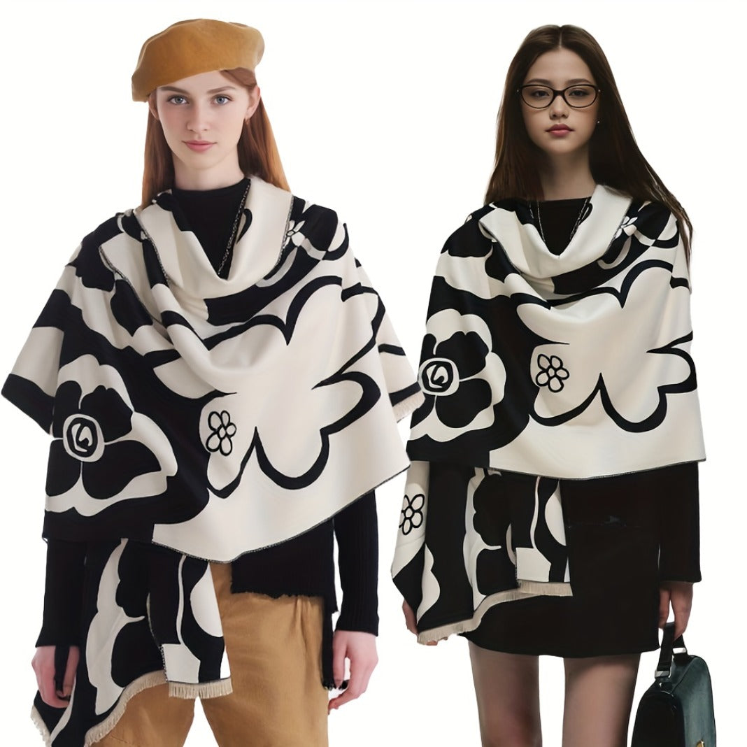 Stylish Camellia Warm Scarf, Multifunctional Women'S Graceful Neck Wrap Shawl, Perfect for Winter Activities, Trendy & Comfortable