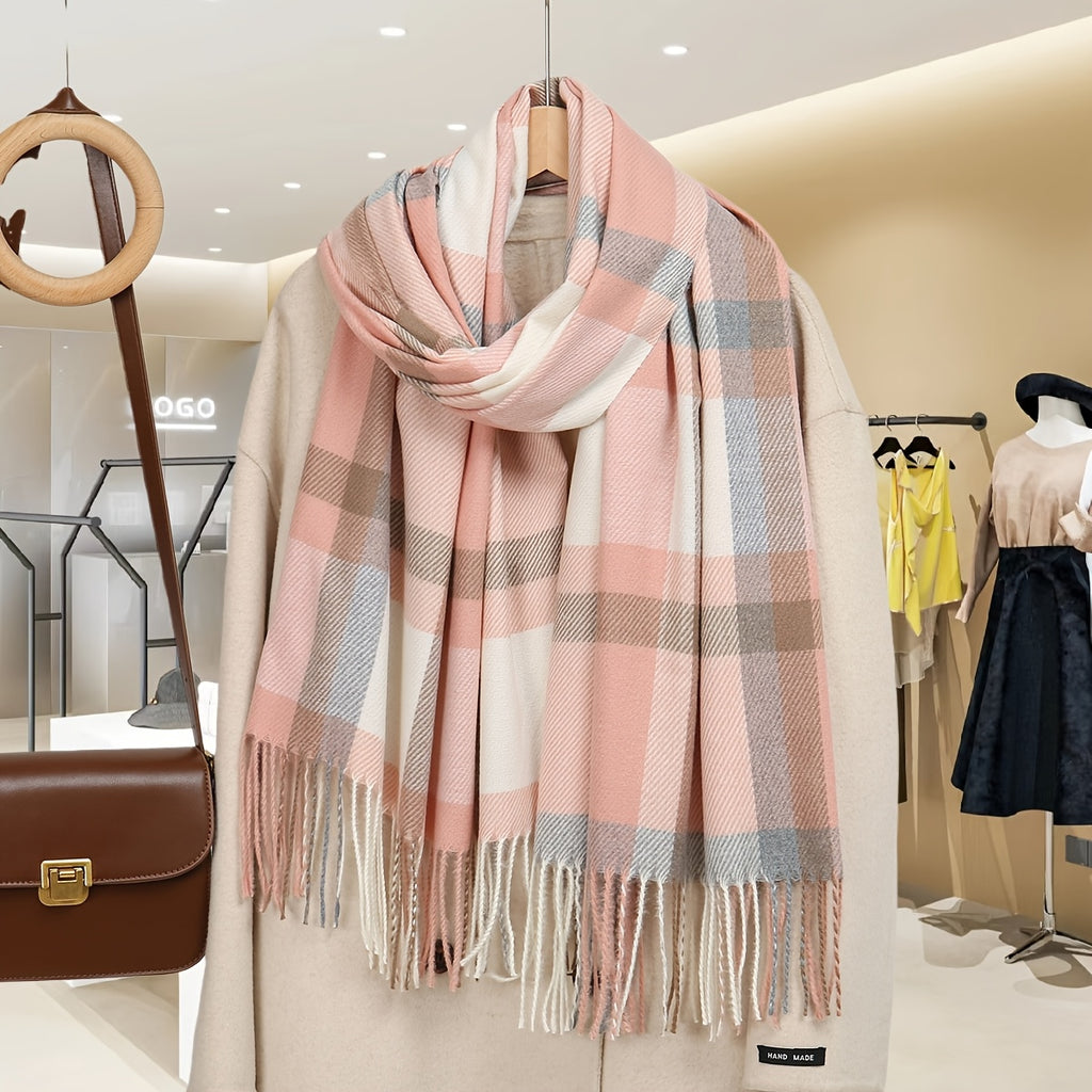 Autumn And Winter Cashmere Plaid Scarf, Shawl, Versatile Warm Neck Wrap, a Easy Yet Elegant Plaid Scarf for Female Students, a Unisex Warm Neck Wrap in Plaid Design