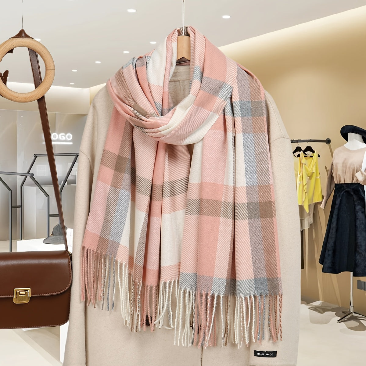 Autumn And Winter Cashmere Plaid Scarf, Shawl, Versatile Warm Neck Wrap, a Easy Yet Elegant Plaid Scarf for Female Students, a Unisex Warm Neck Wrap in Plaid Design