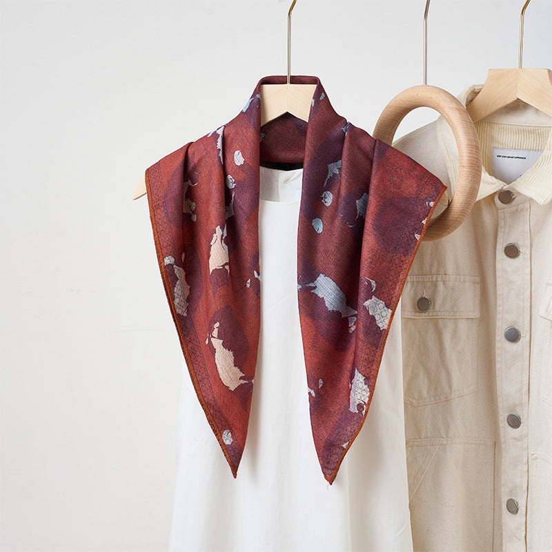 Women'S Luxury Scarf - Elegant Two-Sided Red Brown\u002F Patterns, Soft Non-Stretchy Elegant Wrap for Formal & Everyday Outfits - Versatile Neck Scarf Shawl for Parties, Office, Travel - Ideal Gift for Women, Mini Scarf for Women