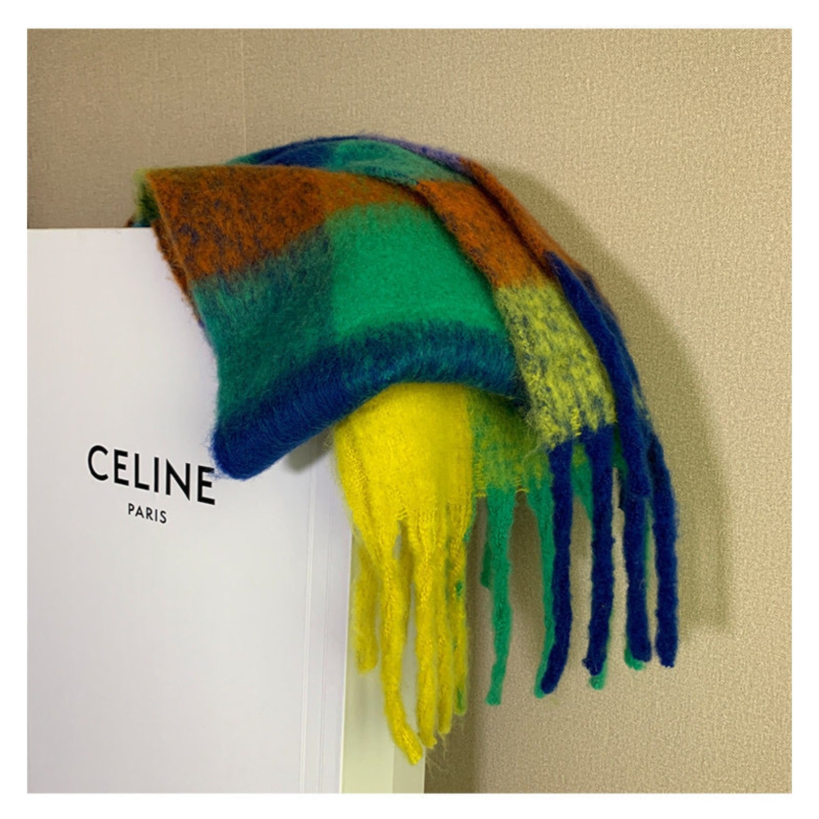 A Versatile Scarf for Women Featuring a Rainbow Plaid Design, Suitable for Autumn And Winter, That Can Be Used As a Shawl Or Neck Warmer, Providing Warmth And Thickness