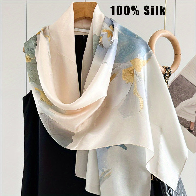 100% Mulberry Silk Ink Wash Floral Multifunctional Women'S Silk Long Scarf. Made from Silk, Suitable for All Seasons. The Ink Wash Floral Style Complements Classical, Light Luxury, And Intellectual Outfits. Can Be Worn in Various Ways