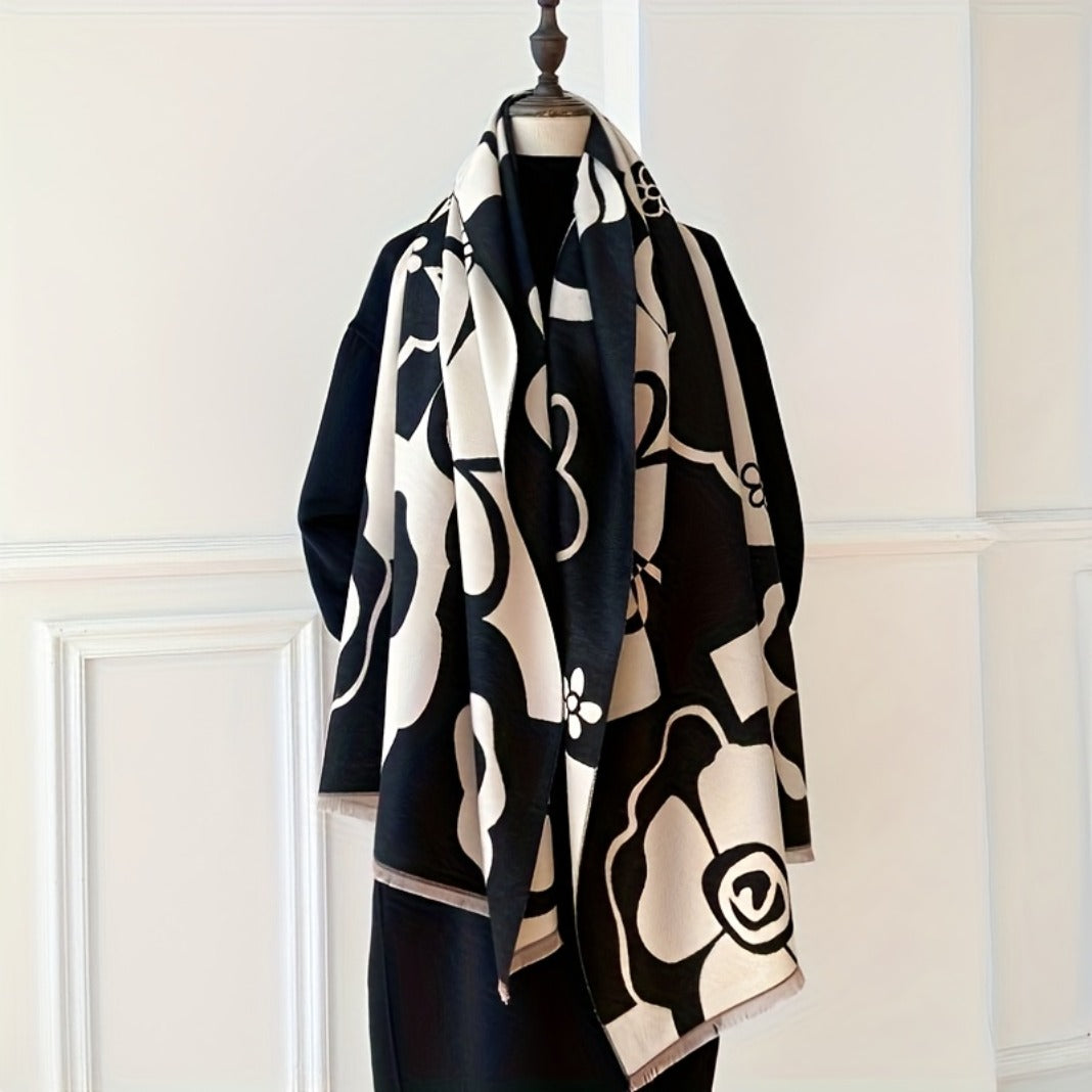 Stylish Camellia Warm Scarf, Multifunctional Women'S Graceful Neck Wrap Shawl, Perfect for Winter Activities, Trendy & Comfortable