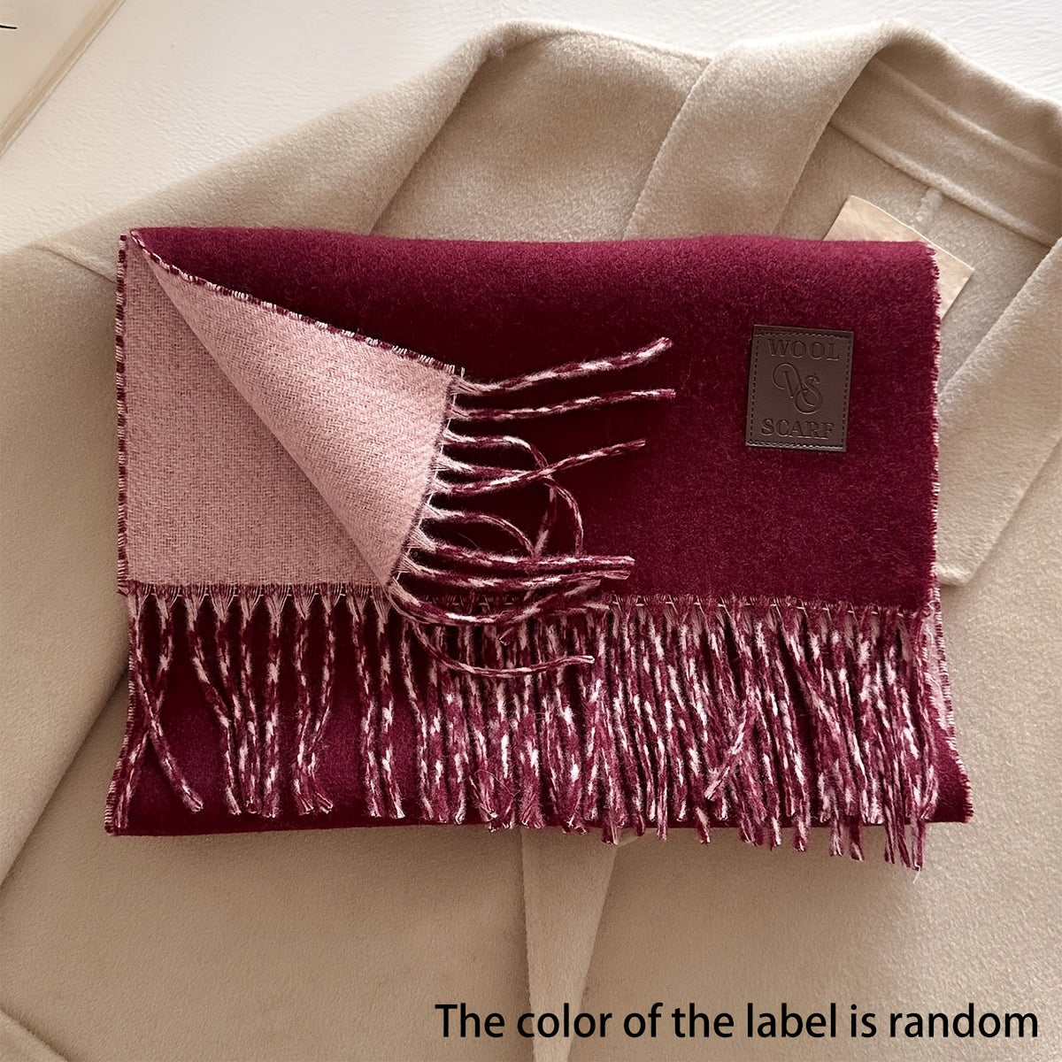 1pc Fringe Scarf, 12.99x72.83inch Slim Elegant Size, Camel Turmeric Pink Brown Maroon Burgundy Six Colors Available, Double-Sided Soft Skin-Friendly Warm, Fringe Trim Dynamic Fashion, Essential for Ins-Style European and American Street Photography