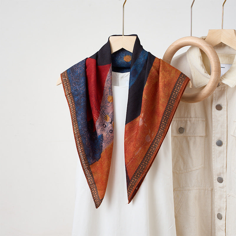 Women'S Luxury Scarf - Elegant Two-Sided Red Brown\u002F Patterns, Soft Non-Stretchy Elegant Wrap for Formal & Everyday Outfits - Versatile Neck Scarf Shawl for Parties, Office, Travel - Ideal Gift for Women, Mini Scarf for Women