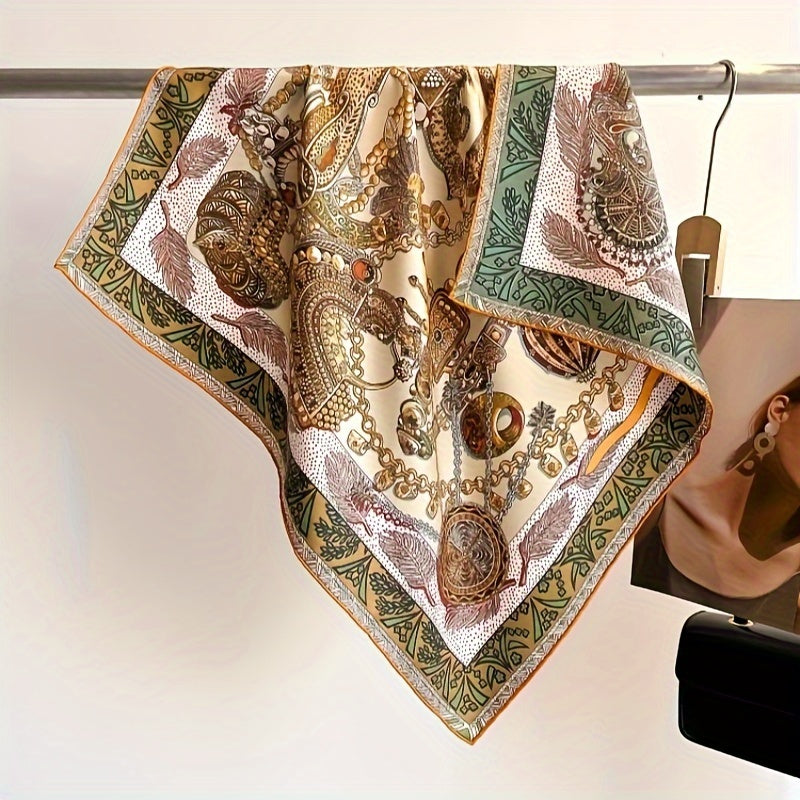 100% Silk Scarf with Egyptian & Diagonal Stripe Patterns - Double-Sided Luxury Swirl, Egyptian Royalty Print, Suitable for Outdoor Events & Daily Wear