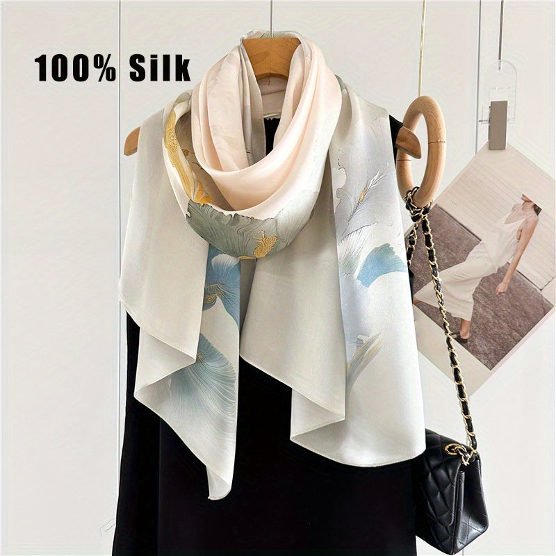100% Mulberry Silk Ink Wash Floral Multifunctional Women'S Silk Long Scarf. Made from Silk, Suitable for All Seasons. The Ink Wash Floral Style Complements Classical, Light Luxury, And Intellectual Outfits. Can Be Worn in Various Ways