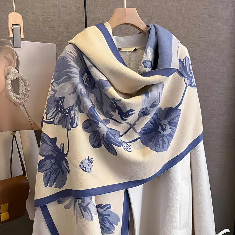 New Korean-style Double-sided Printed Scarf for Women, Thickened Winter Warm Neck Wrap, Fashionable Shawl Scarf