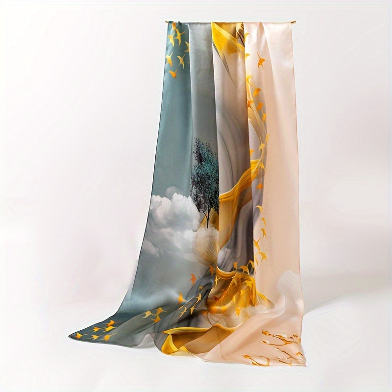 67.7in*20.87in Chinese Vintage Print Silk Scarf, 100% Mulberry Silk Women's Shawl Wrap Suitable for Various Styles, Fashionable High-End Lightweight Silk Smoothness, Excellent Breathability, Soft, Ideal Holiday Gift