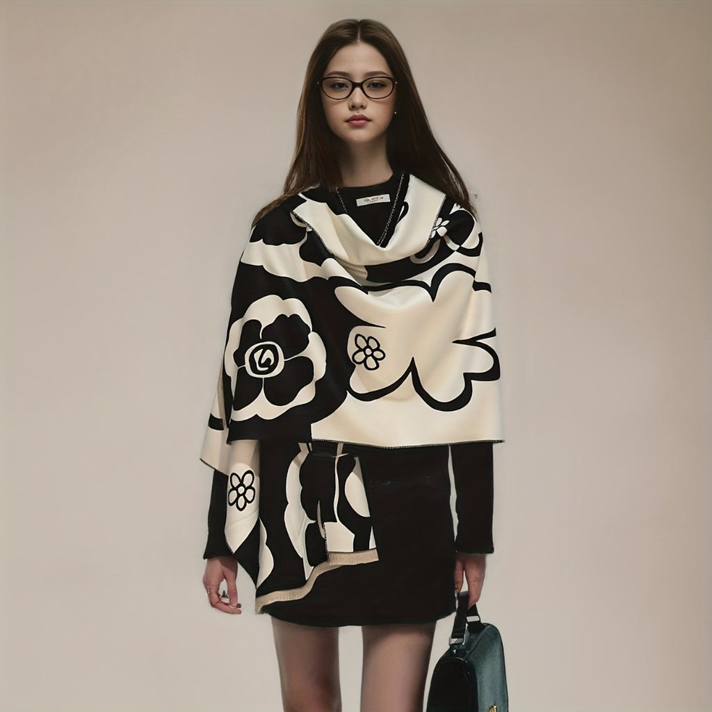 Stylish Camellia Warm Scarf, Multifunctional Women'S Graceful Neck Wrap Shawl, Perfect for Winter Activities, Trendy & Comfortable