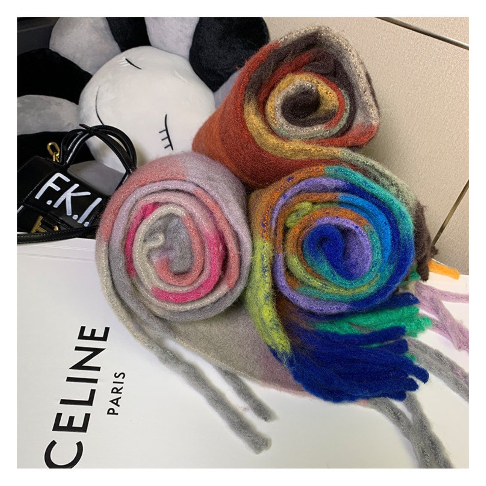 A Versatile Scarf for Women Featuring a Rainbow Plaid Design, Suitable for Autumn And Winter, That Can Be Used As a Shawl Or Neck Warmer, Providing Warmth And Thickness