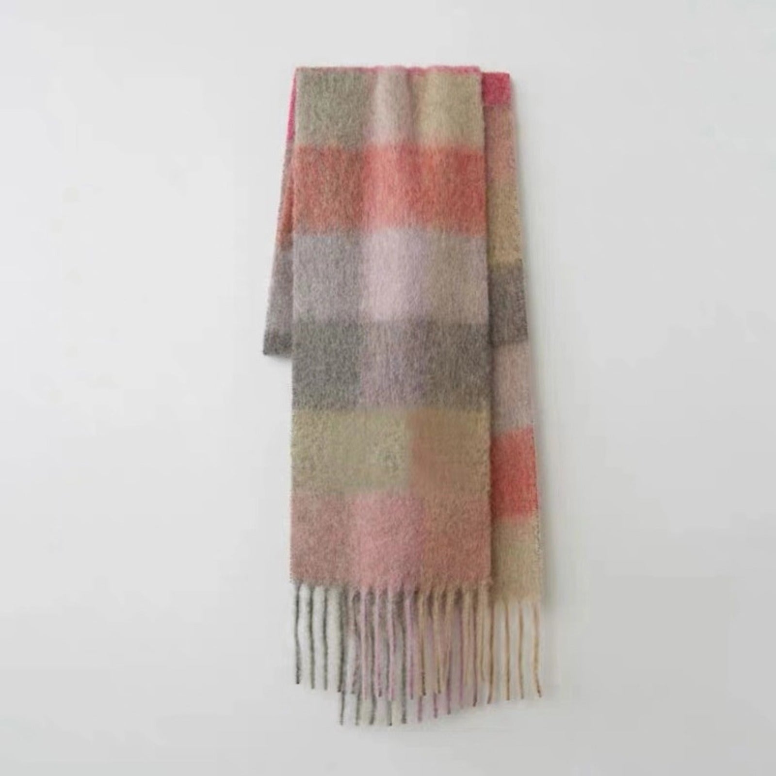 A Versatile Scarf for Women Featuring a Rainbow Plaid Design, Suitable for Autumn And Winter, That Can Be Used As a Shawl Or Neck Warmer, Providing Warmth And Thickness