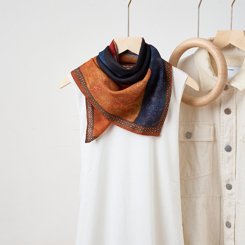 Women'S Luxury Scarf - Elegant Two-Sided Red Brown\u002F Patterns, Soft Non-Stretchy Elegant Wrap for Formal & Everyday Outfits - Versatile Neck Scarf Shawl for Parties, Office, Travel - Ideal Gift for Women, Mini Scarf for Women