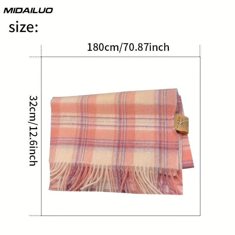 100% Wool Scarf 70.87 * 12.6 Inches | Winter Warm, Windproof, Elegant, Fashionable, Non Elastic, Multifunctional Outdoor Activity Casual Wear, Plaid Pattern, Valentine'S Day Gift