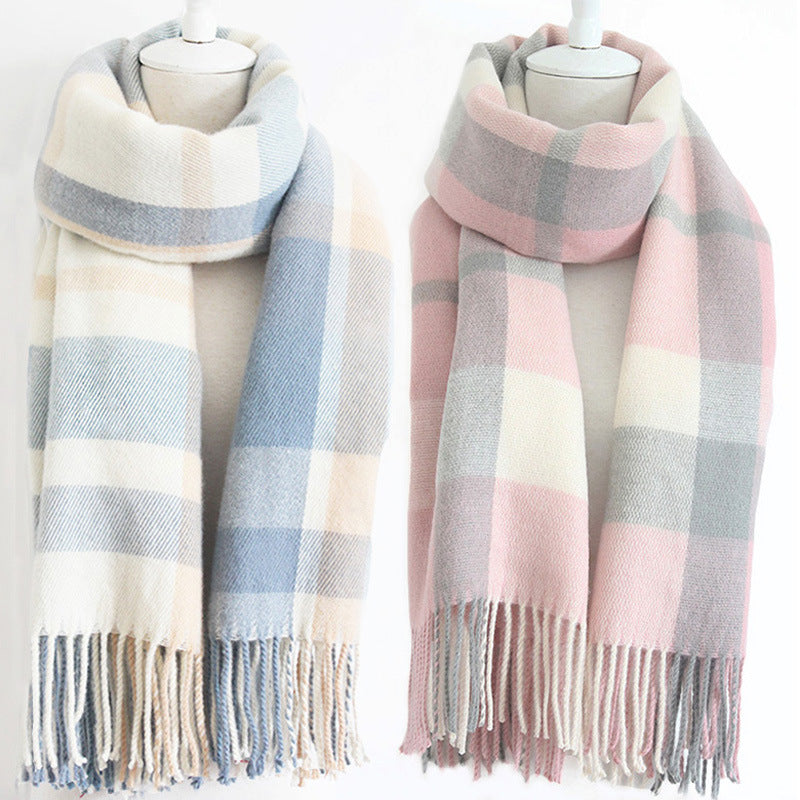 Autumn And Winter Cashmere Plaid Scarf, Shawl, Versatile Warm Neck Wrap, a Easy Yet Elegant Plaid Scarf for Female Students, a Unisex Warm Neck Wrap in Plaid Design