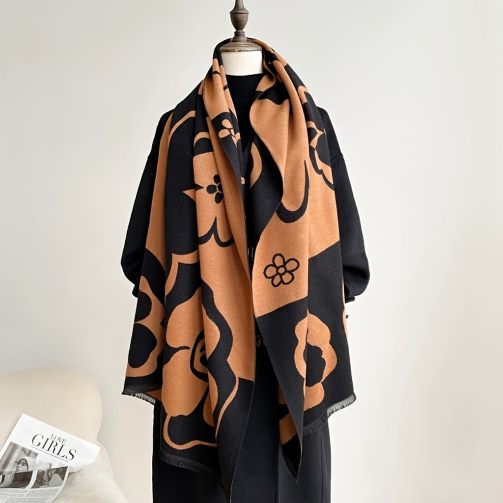 Stylish Camellia Warm Scarf, Multifunctional Women'S Graceful Neck Wrap Shawl, Perfect for Winter Activities, Trendy & Comfortable