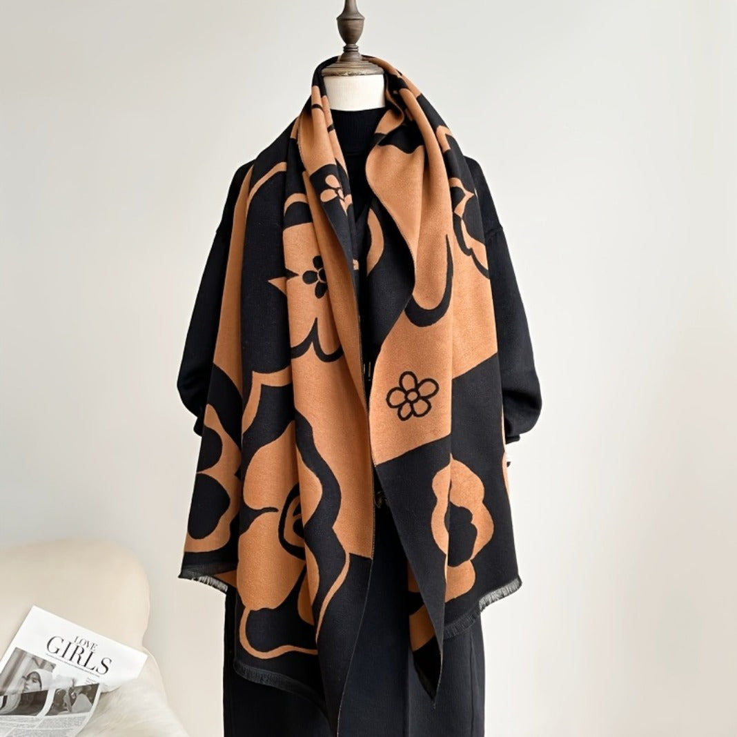 Stylish Camellia Warm Scarf, Multifunctional Women'S Graceful Neck Wrap Shawl, Perfect for Winter Activities, Trendy & Comfortable
